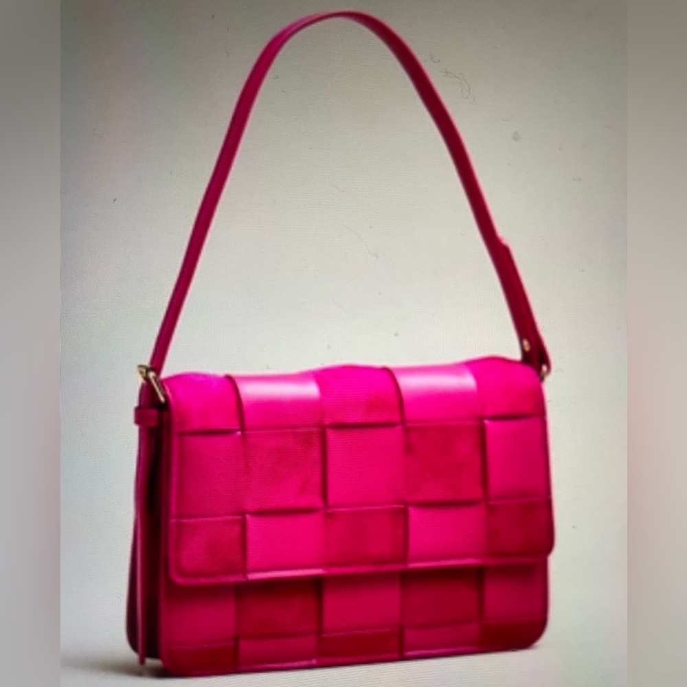 ❤️ ANTHROPOLOGIE FUSCHIA PINK SUEDE WOVEN SHOULDER BAG PURSE NEW
